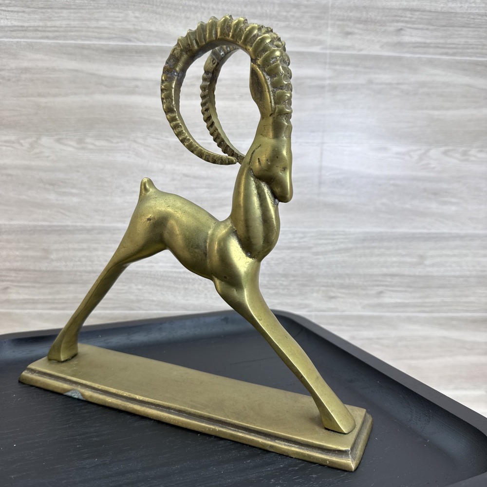 Vintage Art Deco Solid Brass Gazelle/Ram MCM Figurine Statue 9.25"x 9"x 2.25"